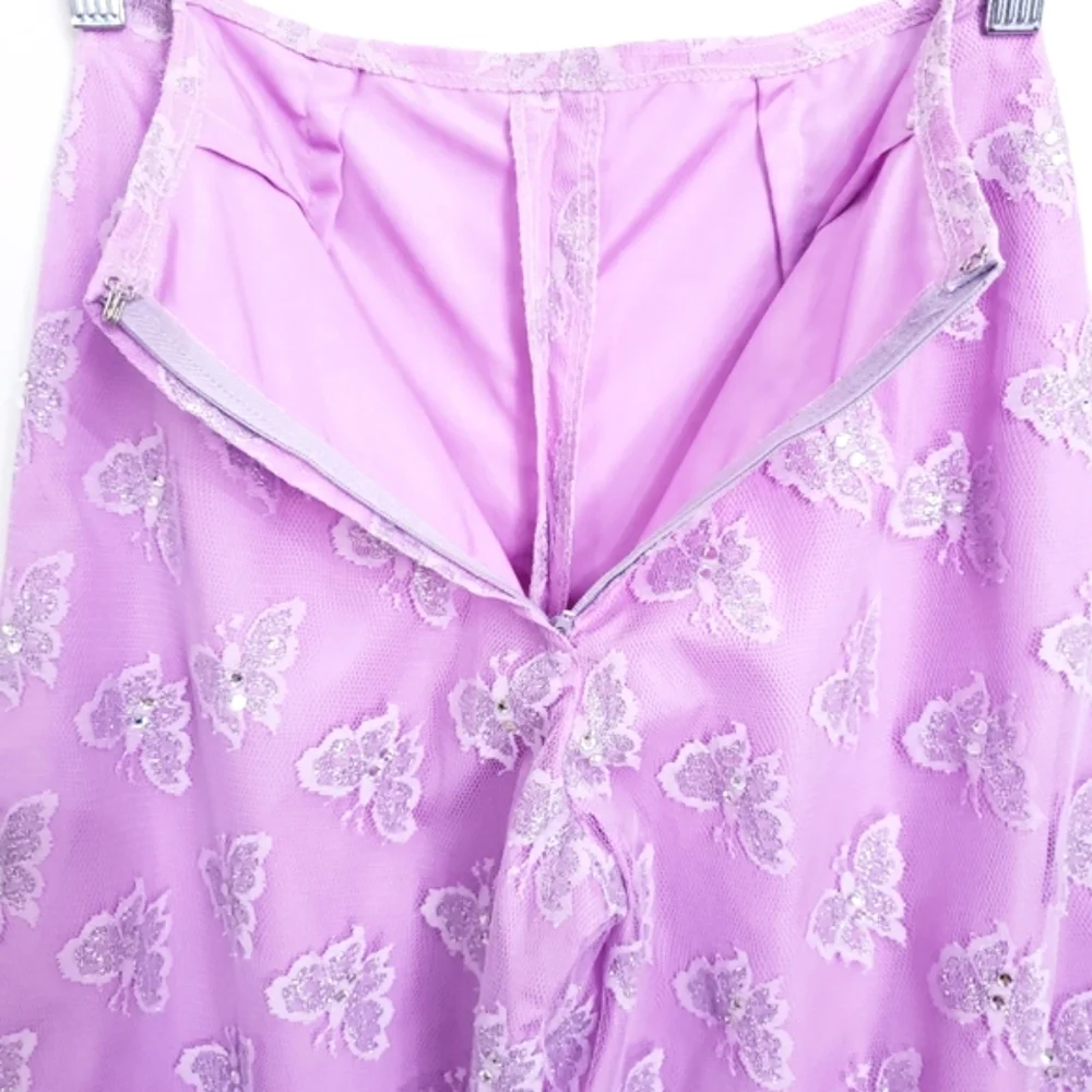 Lavender Floral Lace/Rhinestone Butterfly Pant/Crop Top Fun Fashion 2 Pc Set
